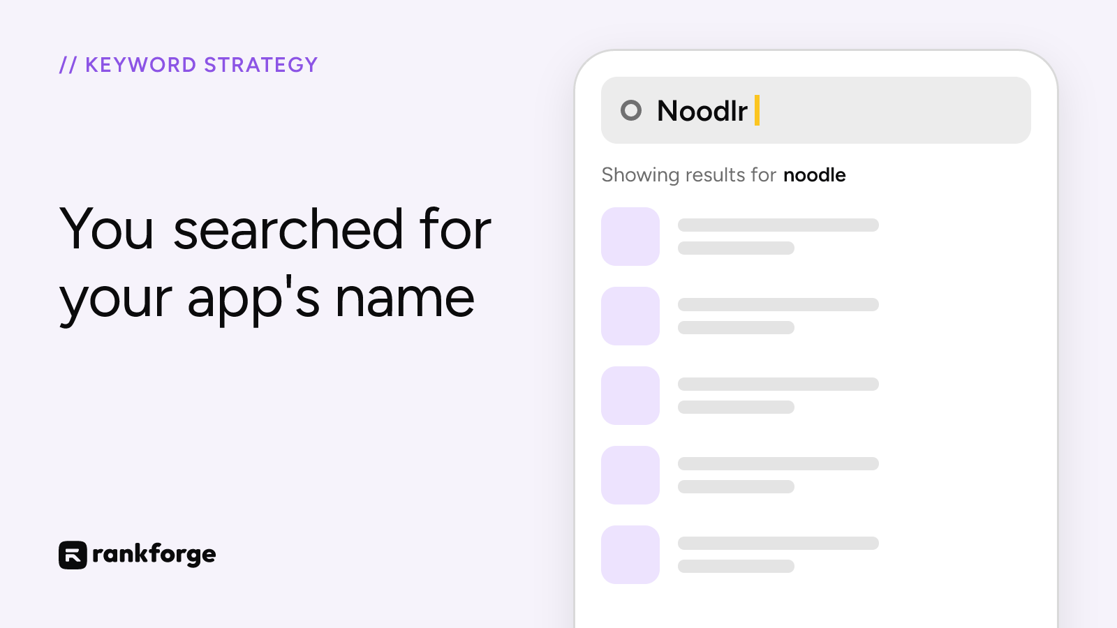 Cover: a phone searching for an app name, the store showing results for a corrected word instead