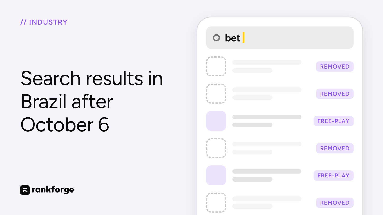 Cover: a phone searching bet in Brazil, with betting apps marked removed and one free-play app left